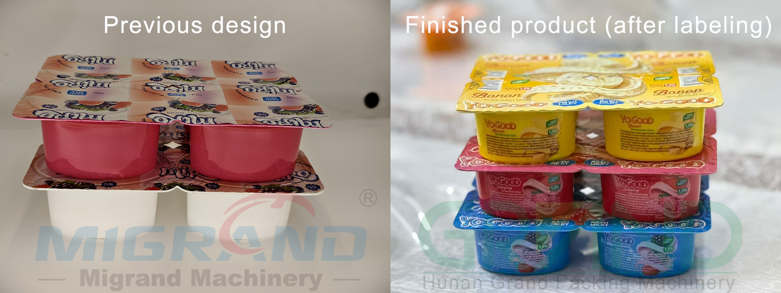 yougrt production line Fruit yogurt cups produced on blister packaging line