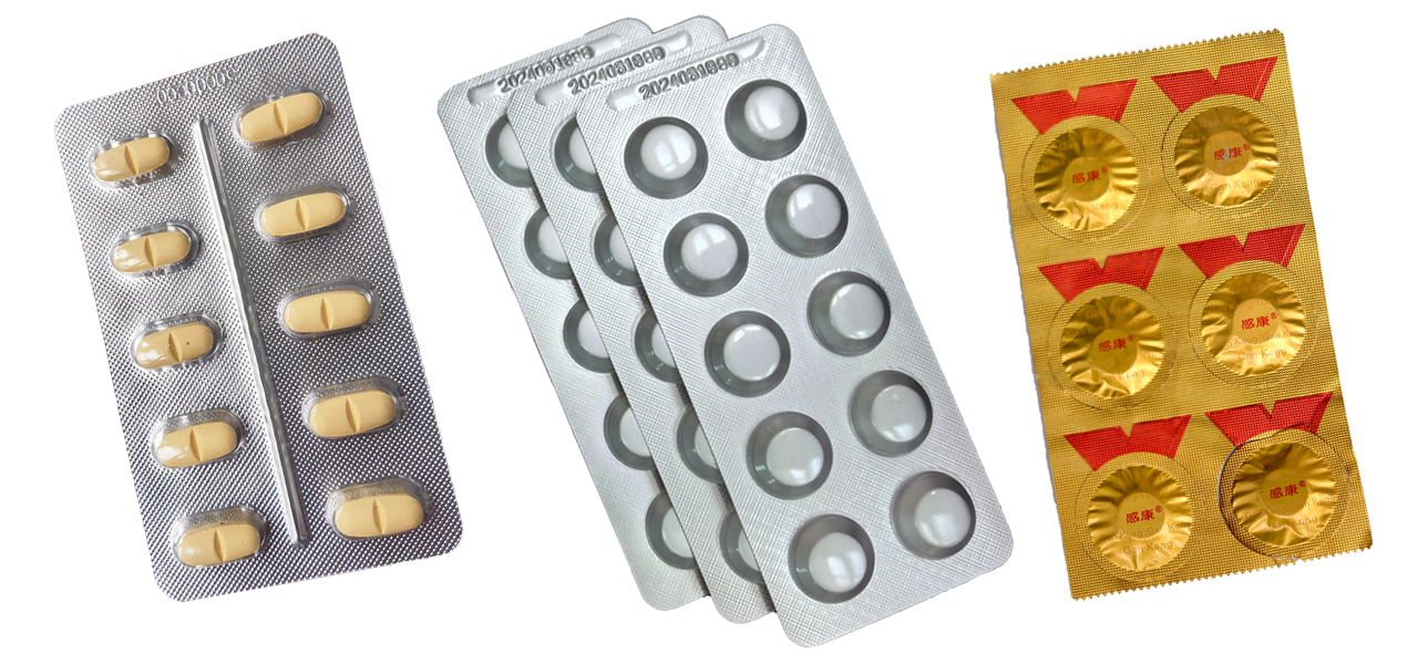 Alu‑PVC thermoform blister, cold‑form Alu‑Alu blister and strip pack soft dual‑alu sample comparison Alu‑PVC thermoform blister, cold‑form Alu‑Alu blister and strip pack soft dual‑alu sample comparison