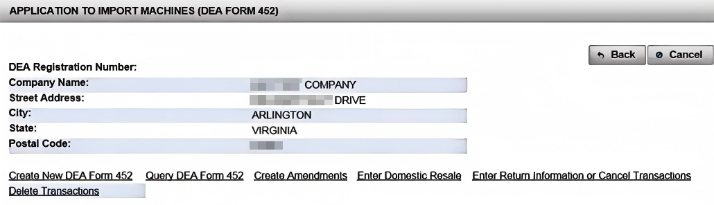 create new DEA form 452