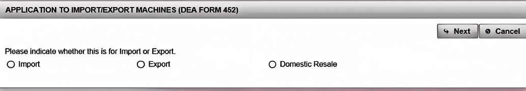 DEA inport machinery form 452
